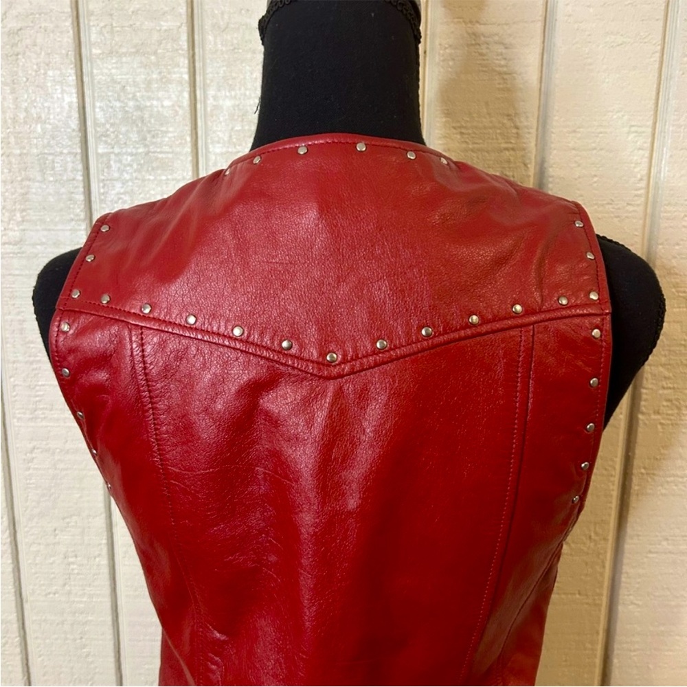 HARLEY-DAVIDSON | Red Genuine Leather Moto Studded Zip Up Women’s Vest Sz Large - Picture 13 of 15